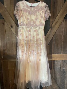 Delicate Pink Embroidered Tulle Wedding Dress
